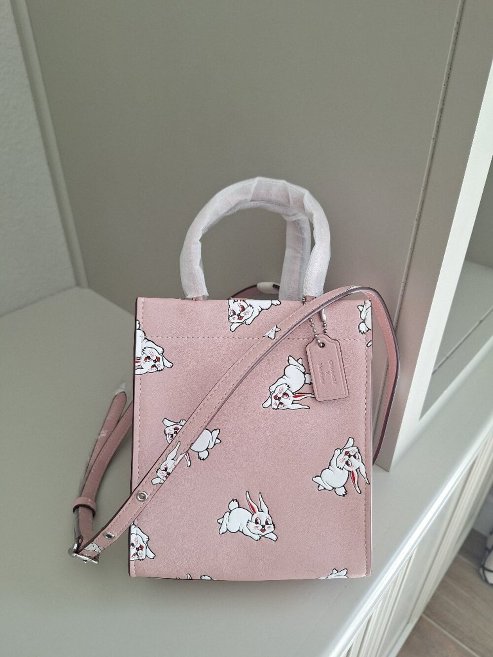 New Coach White Rabbit x Cashin Mini Tote handbag in a pastel pink color